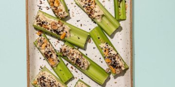 Everything Bagel Celery Snacks with Tahini