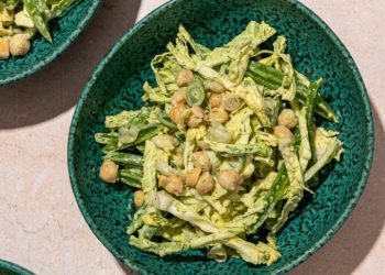 Creamy Vegan Green Goddess Salad with Shredded Cabbage