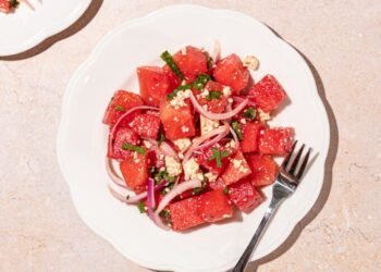 Summer Watermelon Salad with Crumbled Vegan Feta