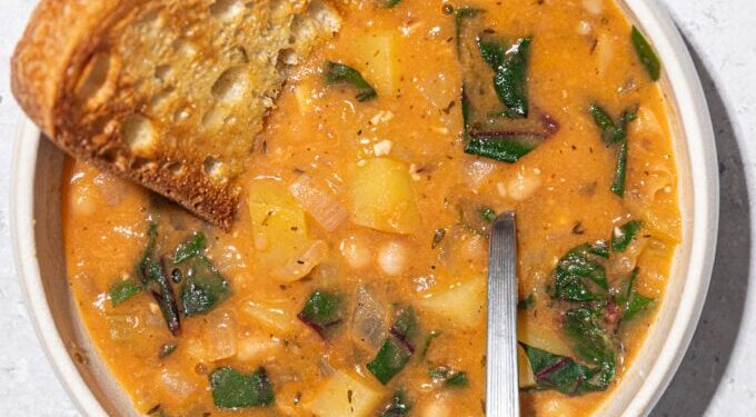 Filling White Bean Stew with Potatoes and Greens